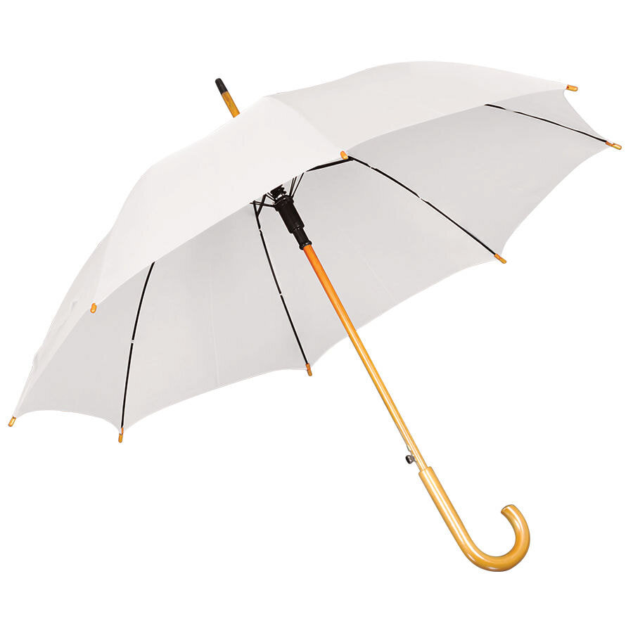 Зонт-трость с деревянной ручкой, полуавтомат; белый; D=103 см, L=90см; нейлон; шелкография