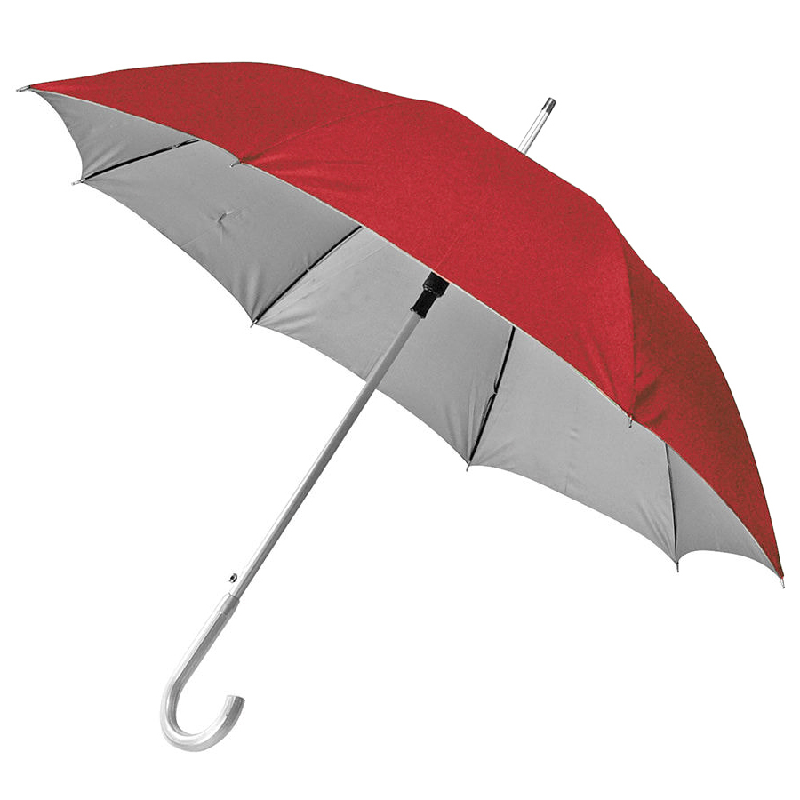 Зонт-трость с пластиковой ручкой &quot;под алюминий&quot; &quot;Silver&quot;, полуавтомат; красный с серебром; D=103 cм