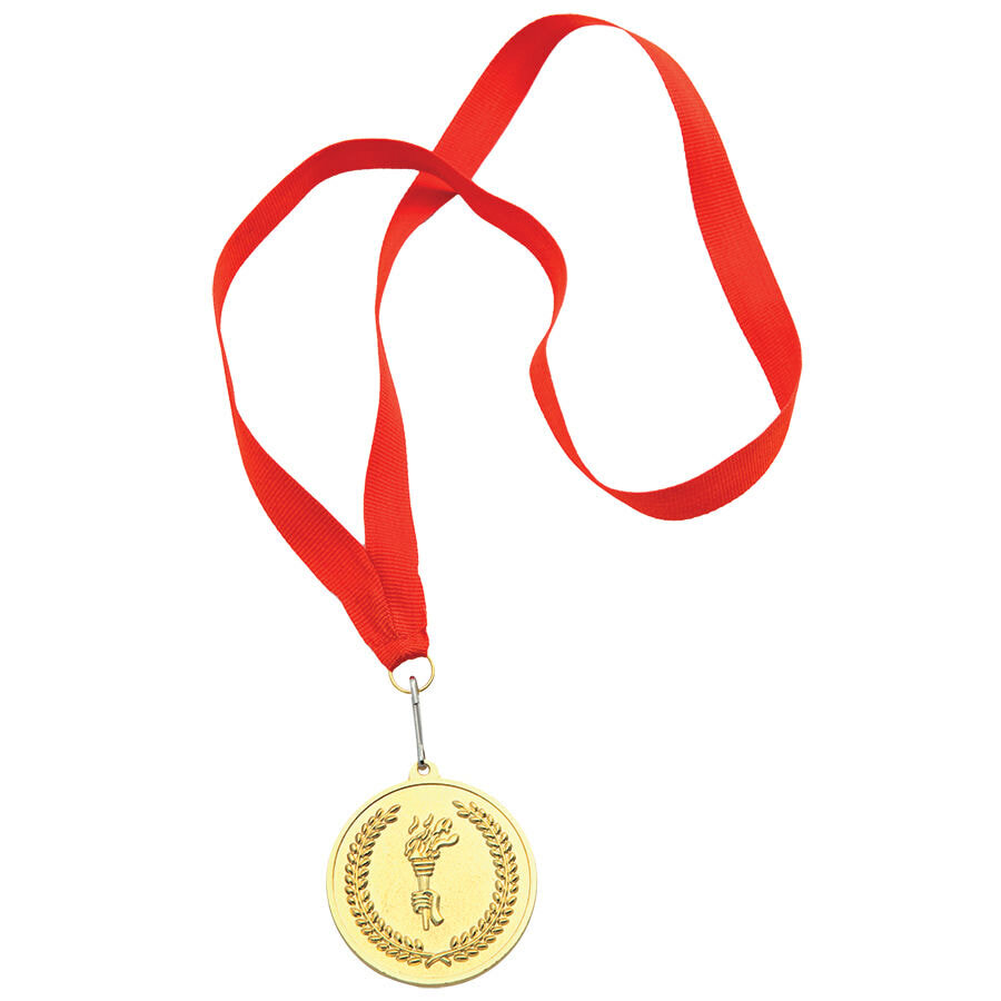 Медаль наградная на ленте &quot;Золото&quot;; 48 см., D=5см.; текстиль, латунь; лазерная гравировка, шелкограф