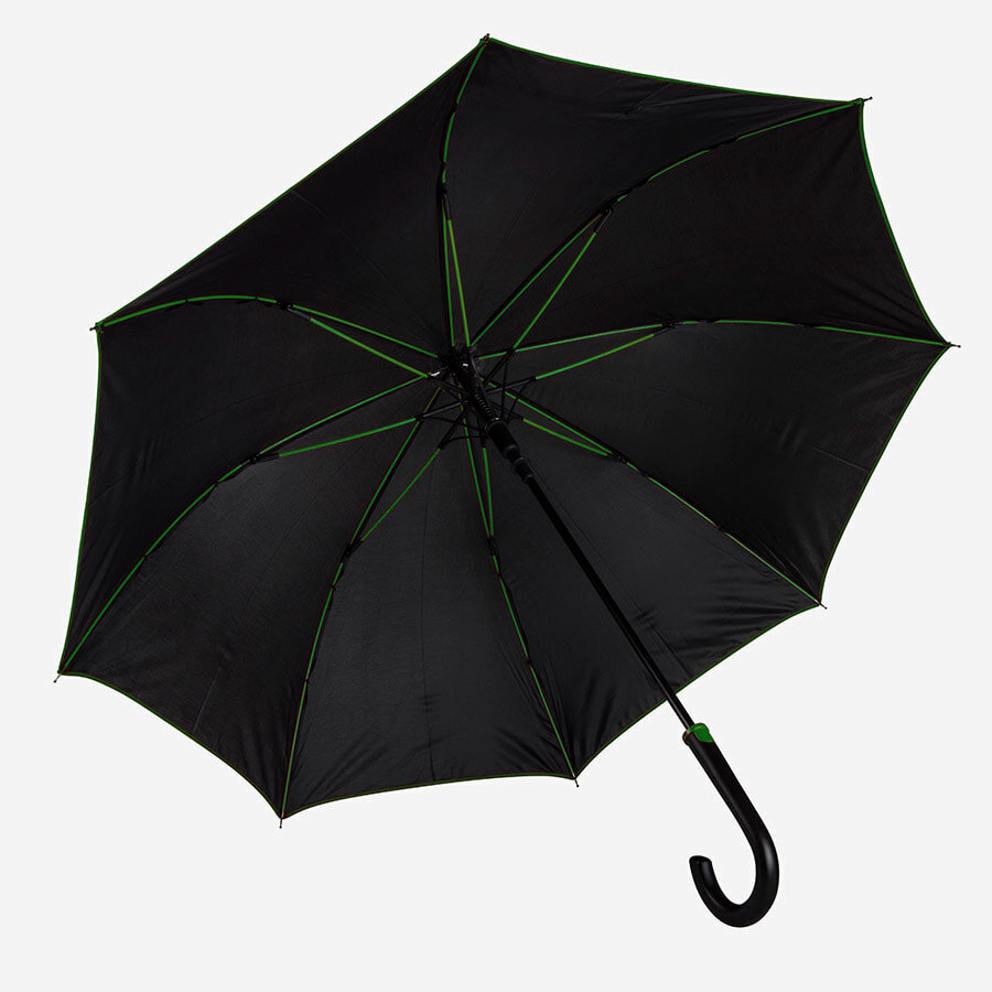 Зонт-трость &quot;Back to black&quot;, полуавтомат, нейлон, черный с зеленым