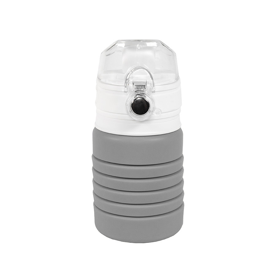 Бутылка для воды складная с карабином SPRING; 550/250 мл, силикон, серая