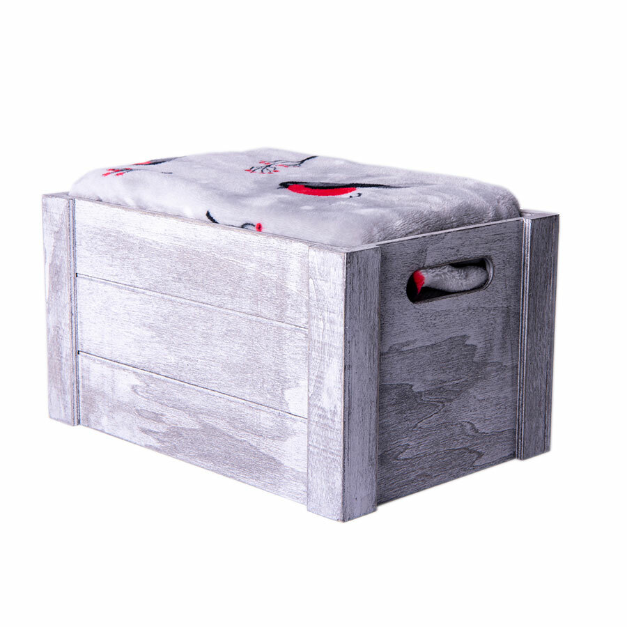 Плед новогодний &quot;Снегири&quot; в подарочной коробке; серый с красным; 130х150 см; фланель 220 гр/м2