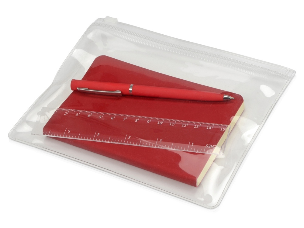 Набор канцелярский &quot;Softy&quot;: блокнот, линейка, ручка, пенал, красный