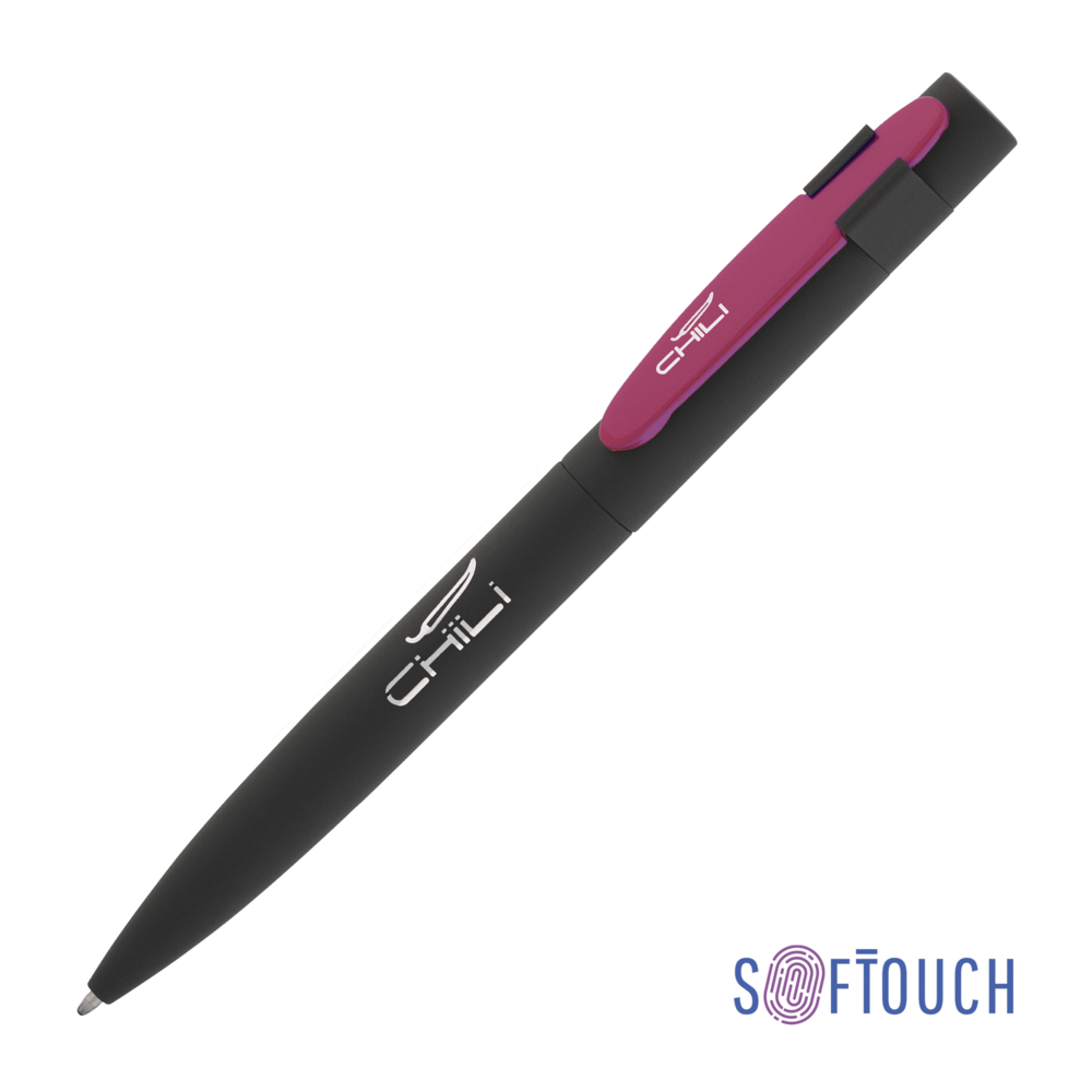 Ручка шариковая &quot;Lip&quot;, покрытие soft touch черный с фуксией