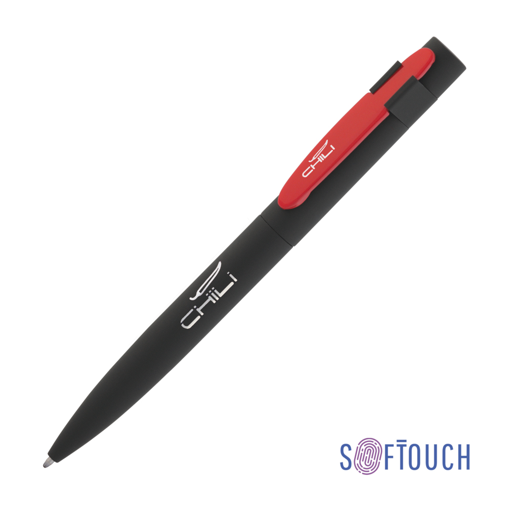 Ручка шариковая &quot;Lip&quot;, покрытие soft touch черный с красным