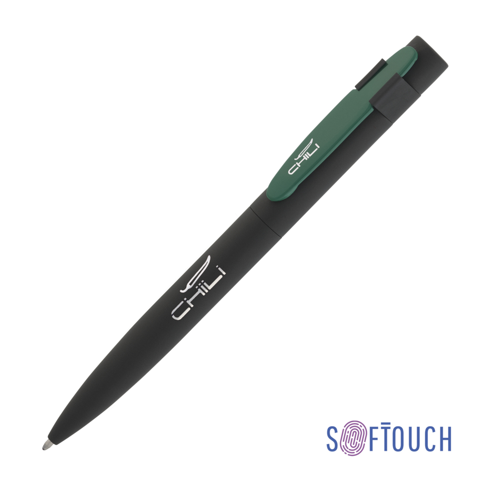 Ручка шариковая &quot;Lip&quot;, покрытие soft touch черный с зеленым
