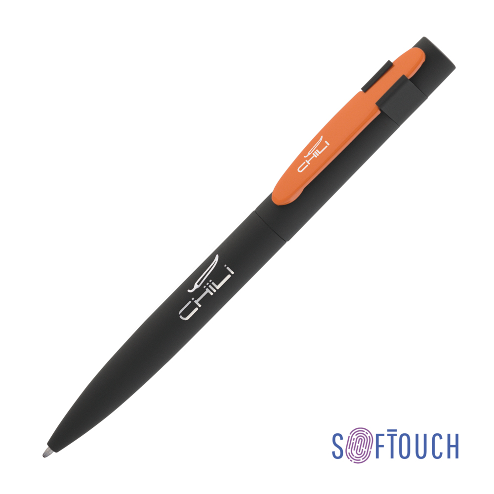 Ручка шариковая &quot;Lip&quot;, покрытие soft touch черный с оранжевым