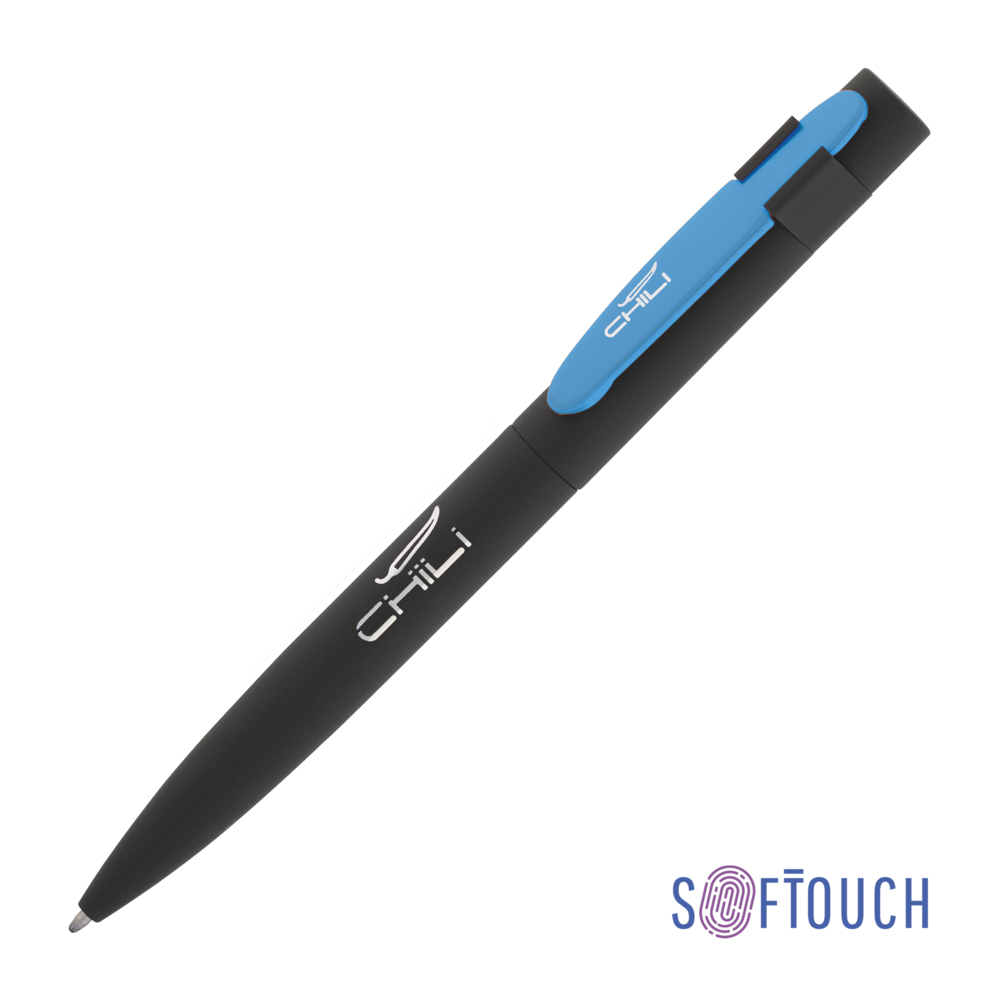 Ручка шариковая &quot;Lip&quot;, покрытие soft touch черный с голубым
