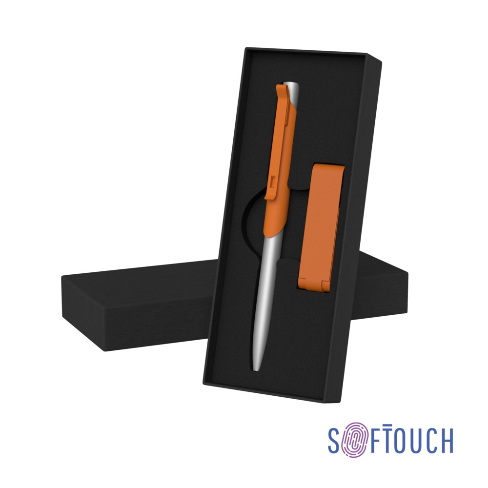 Набор ручка &quot;Skil&quot; + флеш-карта &quot;Case&quot; 8 Гб в футляре, оранжевый, покрытие soft touch# оранжевый