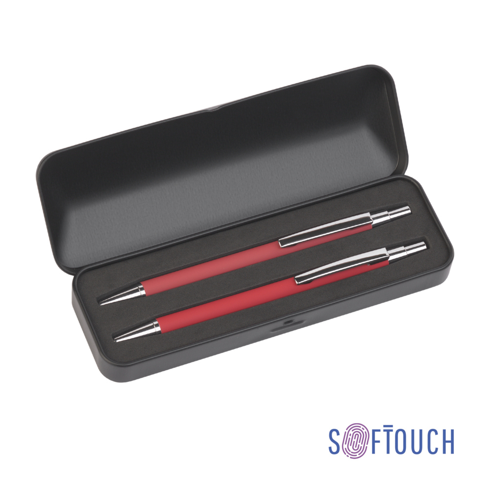 Набор &quot;Ray&quot; (ручка+карандаш), покрытие soft touch красный